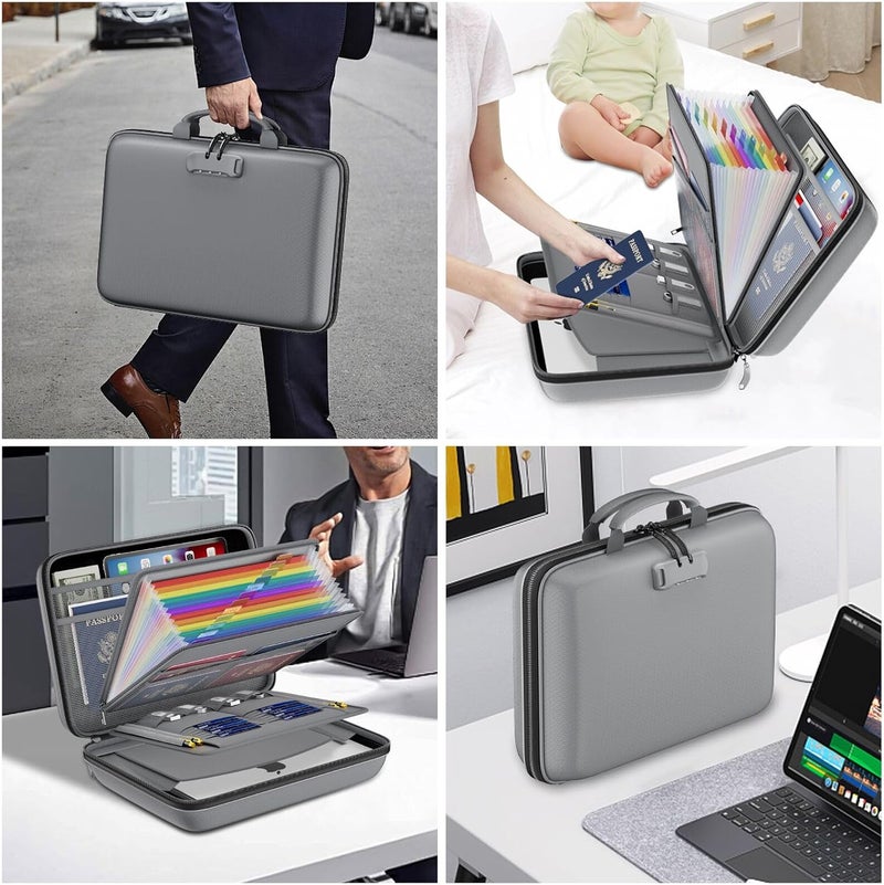 DocSafe Fireproof File Organizer with Lock, Hard-Shell Case Fireproof Document Box with 13 Pocket Accordion File Folder, Portable Home Office Travel Safe Storage for Important Documents Laptop Gray - Image 5